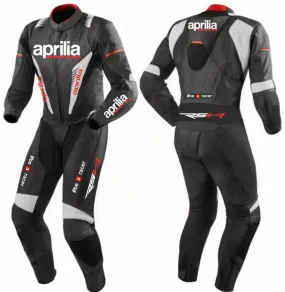 BLACK APRILIA MEN MOTORCYCLE LEATHER RACING SUIT