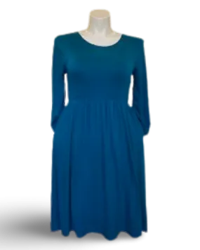 Gathered Waist Pocketed Midi Dress in Teal