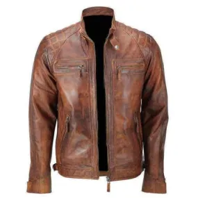 Mens Distressed Leather Jacket Biker Lambskin