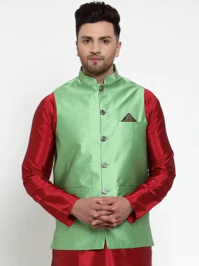 Men'S Green Woven Jacquard Nehru Jacket