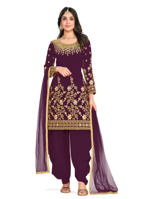 Punjabi Style Purple Silk Mirror Work Patiala Suit