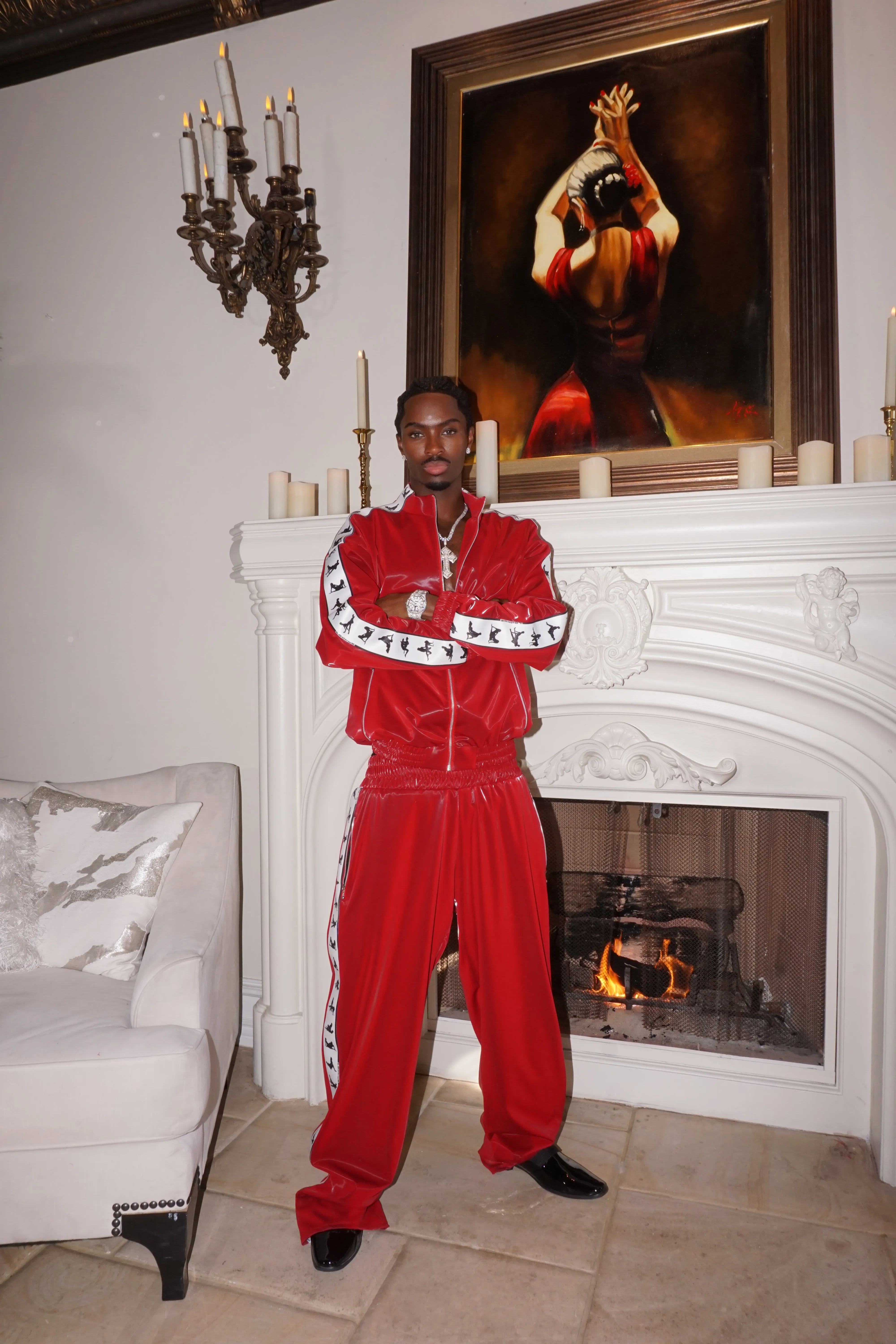 S*x Tape Tracksuit Bottoms Wet Gloss Red